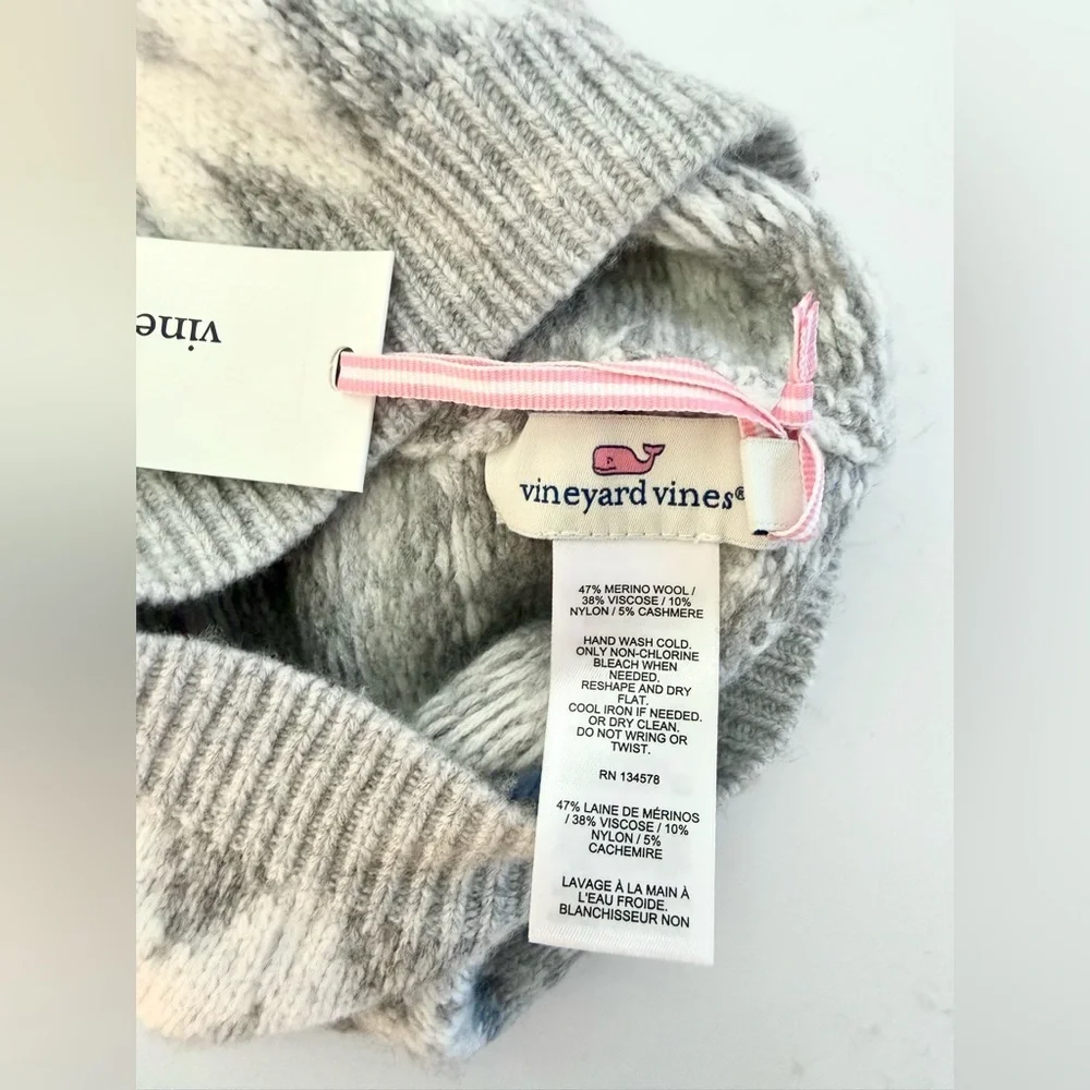 Vineyard Vines Tonal Grey Fairisle Hat Cashmere Wool Beanie NWT Preppy OS
